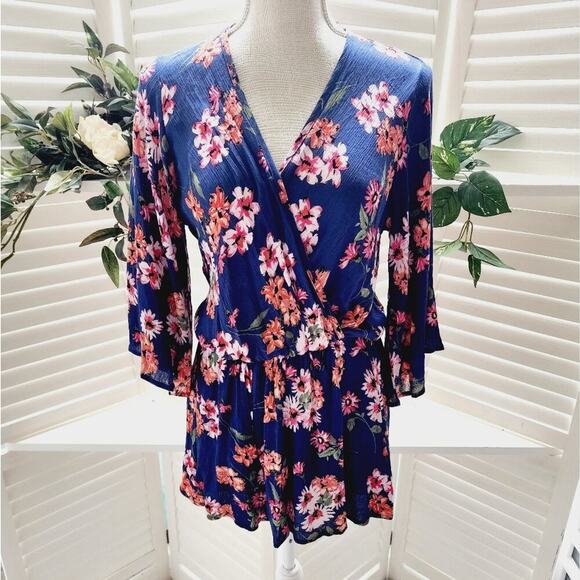 ALTAR'D STATE BLUE FLORAL V NECK ROMPER SIZE XS - Picture 1 of 6